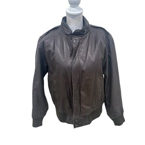 Vtg 90s U2 Wear Me Out Dark Brown leather Bomber Jacket removable liner EU 42